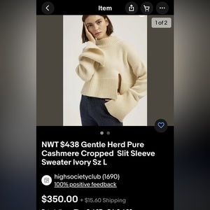 Gentle Herd Cropped Split Hem/Cuff Cashmere Sweater in Ivory